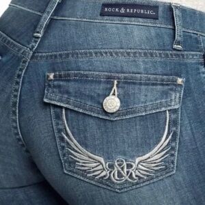 ROCK & REPUBLIC - Blue Denim Kendall Jeans Distressed Mid
Rise Sz 10